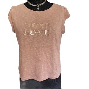 Anthropologie rose pink cotton boxy cropped Short sleeve tee shirt Large NWOT